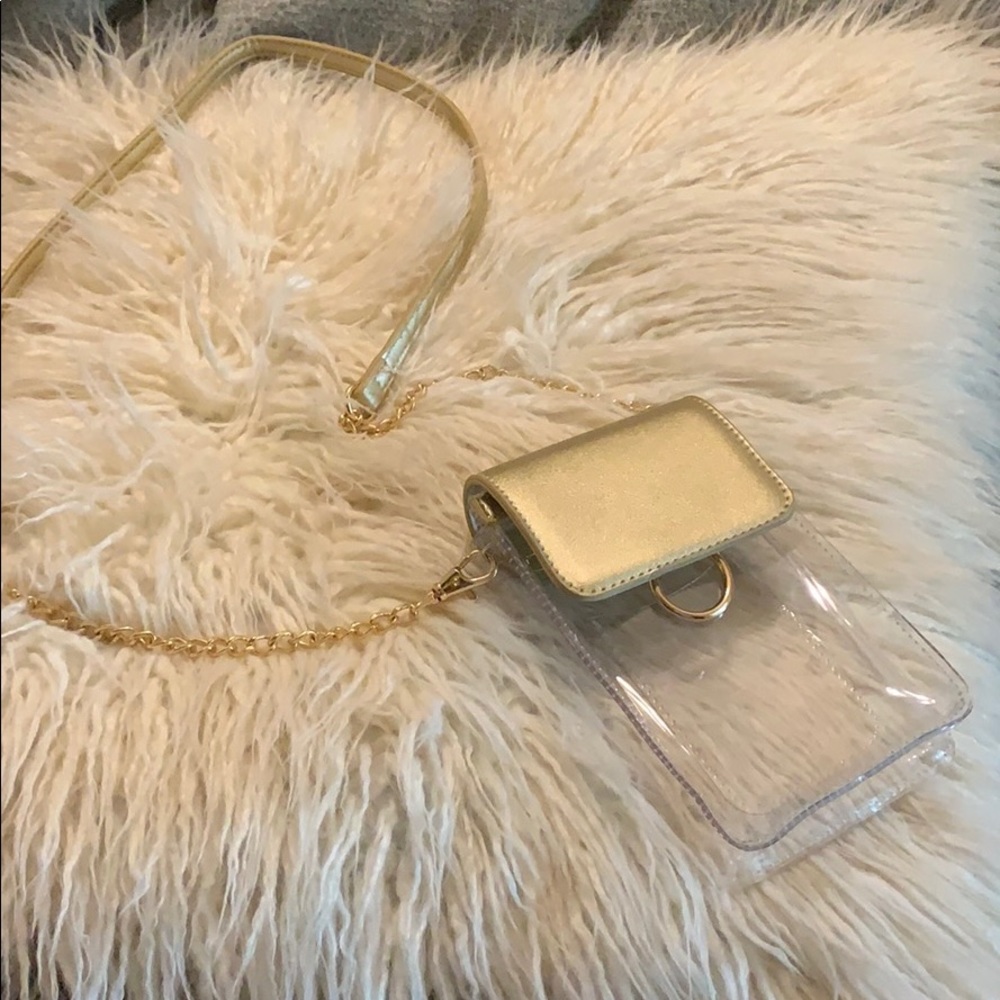 Clear and gold cell phone purse with card pocket